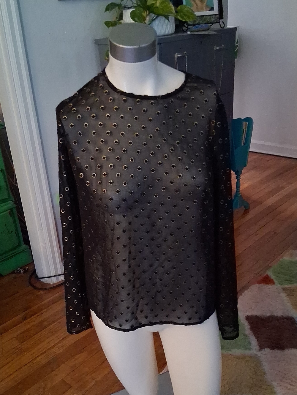 a new day Black Sheer Eyelet Long-Sleeve Blouse